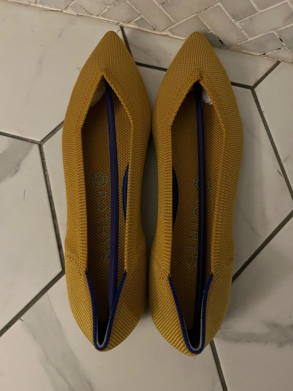 Rothy's Mustard Yellow Knit Pointed-Toe Flats - Picture 4 of 8